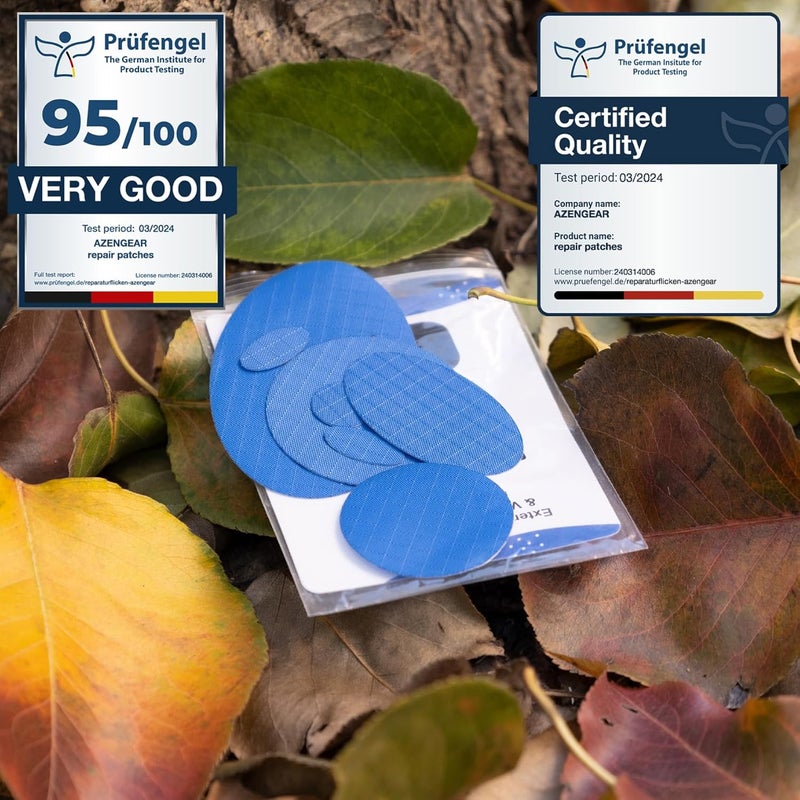 aZengear Repair Patches for Jackets, Tent, Shoe Toe, Air Mattress, Inflatables, PVC Gear - Waterproof, Self-Adhesive, Tear-Cold-Heat-Resistant, Down Puffer Coat (11 Pieces, Blue) - Image 5